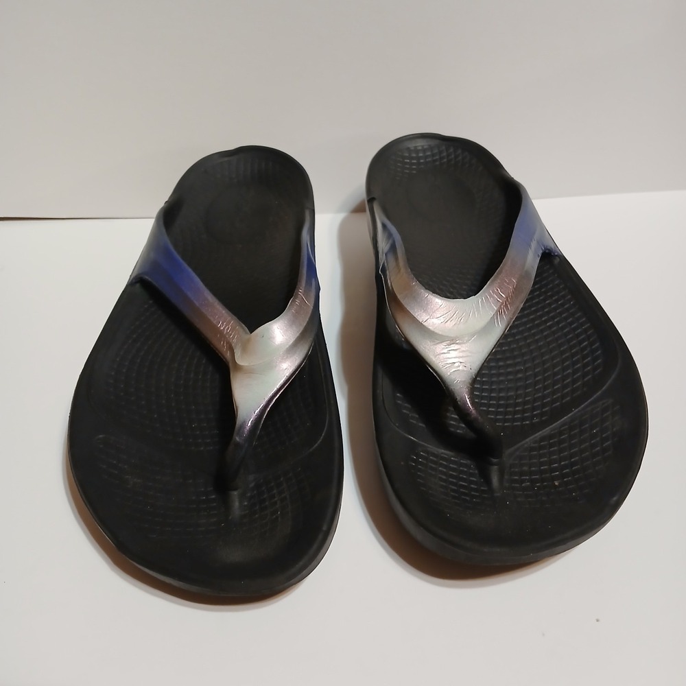 OOFOS OOlala Luxe Women 5 Calypso Sandals Black Thong Recovery 848282012799 - Picture 2 of 9